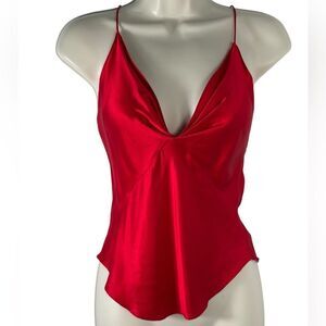 Lynne La Cona Vintage Y2K Red Silk Blend Sexy Ruched Intimates Cami Tank
